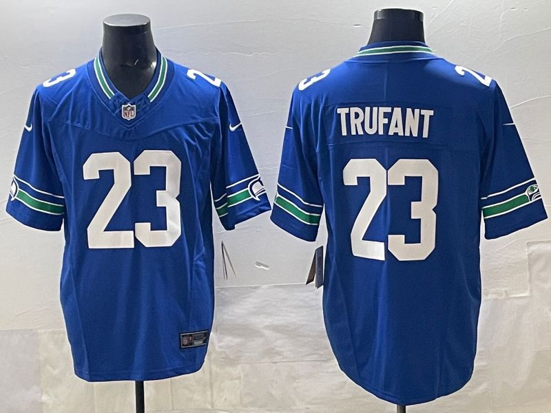 Men 2025 Seattle Seahawks #23 Trufant Blue retro Three generations Nike Limited NFL Jersey style 1->seattle seahawks->NFL Jersey